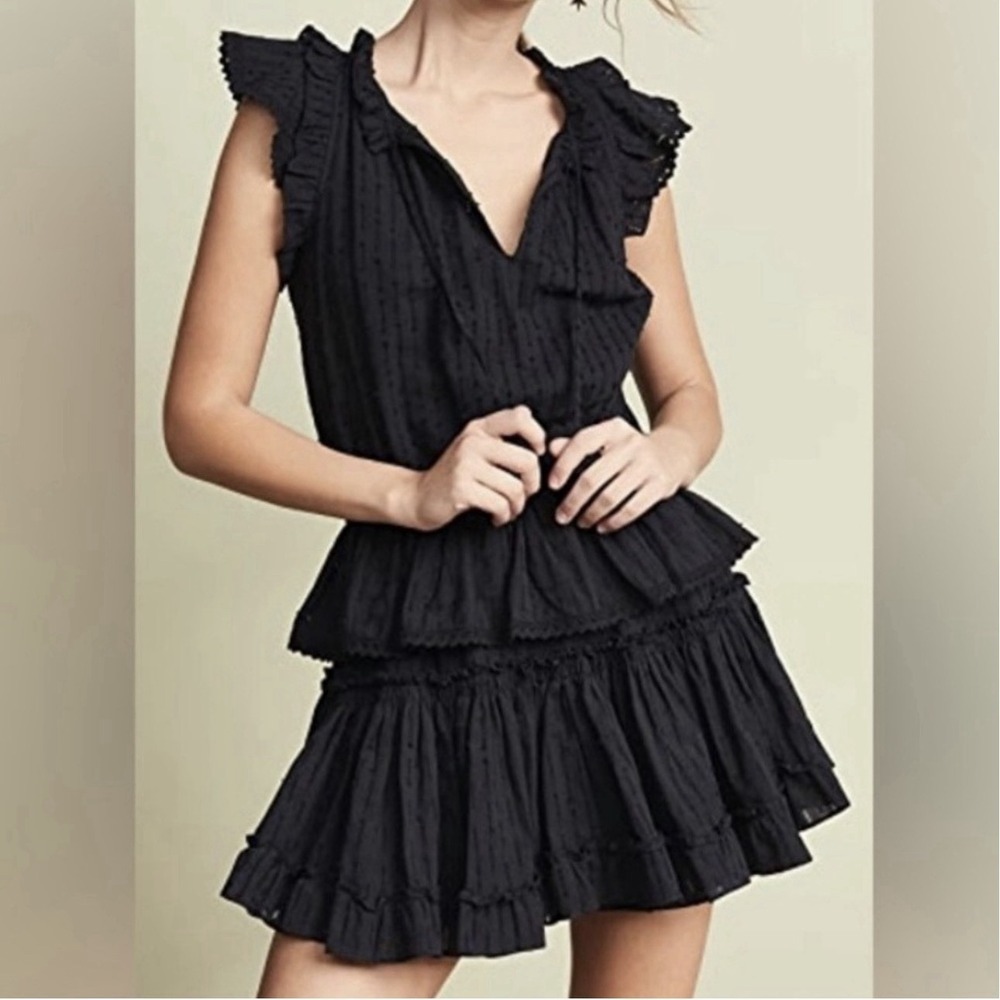 Misa Los Angeles Lilian Dress Tiered Ruffle Eyelet Black Size XS 100% Cotton